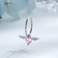 Orecchino piercing a cerchio 0.8mm argento con cuore rosa e ali di angelo - Ali di Angelo (A1281-2) / Diametro Interno 8mm (Pezzo Singolo)