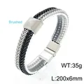 Bracciale hip-hop a doppia fila in acciaio inossidabile intrecciato, argento e nero opaco - Intrecciato a Doppia Fila Argento Nero (KB146291-KLHQ) / 200x6mm
