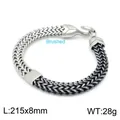 Bracciale Cuban hip-hop largo in acciaio inossidabile a doppia fila con finitura spazzolata - Chiusura a Gancio Spazzolato Grigio Argento (KB147894-KLHQ) / 215x8mm