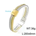 Bracciale a doppia fila in acciaio inossidabile bicolore oro e argento spazzolato - Spazzolato a Doppia Fila Bicolore Oro Argento (KB147963-KLHQ) / 200x6mm