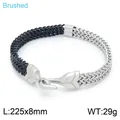 Bracciale cubano bicolore nero e argento a due file in acciaio inossidabile spazzolato - Gancio a Freccia Patchwork Nero Argento (KB150681-KLHQ) / 225x8mm