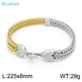 Bracciale hip-hop intrecciato in acciaio inossidabile bicolore oro e argento spazzolato - Gancio Spazzolato Patchwork Oro Argento (KB150682-KLHQ)