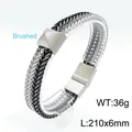 Bracciale hip-hop in acciaio inox a due file intrecciate, 210 mm di lunghezza. - Chiusura a Piramide Grigio Argento (KB151042-KLHQ)