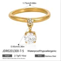 Gedetailleerde afmetingen van de 18k vergulde roestvrijstalen ring met zirkoon steen - Ronde Hanger (JDR0201300-7-5)