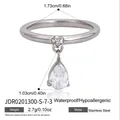 Gedetailleerd overzicht van stalen ring met peervormige zirkoon en afmetingen - Waterdruppel Hanger (JDR0201300-S-7-3)