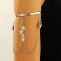 Silver arm cuff with hanging chains and star charms for a stylish statement look - Pentagram Tassel Style (A-1171)