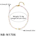 Vue détaillée du collier de perles en bambou rose avec dimensions et poids précis - Style Bambou Rose (NB-N1706) / Rose