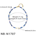 Vue détaillée du collier en perles de bambou bleu avec spécifications techniques. - Style Bambou Bleu (NB-N1707) / Bleu