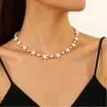 Collana marina con ciondoli a stella marina e perle bianche su catena dorata - Stile Stella Marina Perline di Perla Oro (6370)