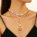 Collana multistrato bohémien con ciondoli a tartaruga e conchiglia in finitura oro - Stile Animali Marini Ceramica Tenera a Quattro Strati (A-775)