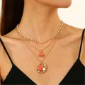 Collana a tre strati stile oceano con perle e pendenti a forma di stella marina - Stile Summer Rosso a Tre Strati Oro (12182)