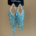 Elegant blue zircon jellyfish tassel earrings in silver finish with sparkly rhinestones - Rhombus Tassel Drop / Silver Needle / 6# Gold-Blue