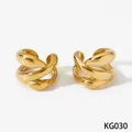 Polished golden chunky multi-layered geometric ear cuffs made of 316 stainless steel - Geometric Twisted Style (KG030) / Gold