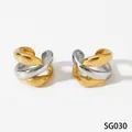 Minimalist two-tone geometric 316 stainless steel ear cuffs with polished gold and silver - Gold and Silver Two-tone