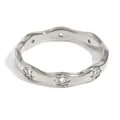 Wavy 18K gold plated stainless steel ring with star-set round gems in silver finish - US 7 / Steel White
