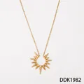 Minimalist gold stainless steel necklace with a creative hollow sunburst pendant design - Hollow Sun Style (DK1982) / Gold