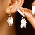White acrylic petal flower tassel earrings with golden starfish studs for women - Light Gold (A-933)