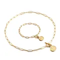 Elegantes Set aus vergoldeter Büroklammer-Halskette und Armband mit Münzanhänger Königin - Set / Gold