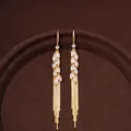 Elegante goldfarbene lange Quastenohrringe mit Marquiseschliff-Steinen für Abendpartys - Ohrhaken Quaste Stil (22#)