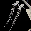 Exquisite silberne Bambusblatt Ohrringe mit eleganten langen Perlenketten Quasten - 10# Silberstift Bambusblatt-Quasten-Stil / Silber