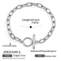 Minimalist stainless steel oval chain bracelet with OT clasp and length specifications - OT Buckle Oval Chain Bracelet (JDB201049-S) / 20.0cm / Silver