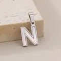 Elegant stainless steel letter N pendant with white mother of pearl inlay for women - Letter N / Silver