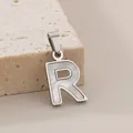 Elegant stainless steel letter R pendant with natural white shell inlay for women - Letter R / Silver