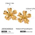 Polished gold flower earrings in stainless steel with 2.9cm diameter waterproof design - Bright Gold Five-Petal Flower Earrings (JDEW2409019)