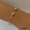 Minimalist silver stainless steel open bangle bracelet featuring round beads for women - Double Round Bead Style (A1291) / Silver