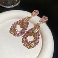 Luxe roze strass druppel oorbellen met gouden bladaccenten voor een elegante uitstraling - Roze Waterdruppel Blad Stijl (41#) / Goud/Roze