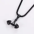 Close-up of black stainless steel dumbbell pendant with hand-holding design on box chain - Pendant Only (Without Chain) / Black