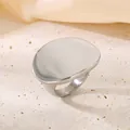 Bold minimalist large oval top stainless steel signet ring with silver polished finish - US 7 / 25mm Wide Oval Flat Top Style (KR111124-KJX) / Steel