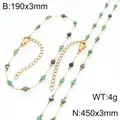 Minimalist stainless steel jewelry set featuring colorful beads necklace and bracelet - Green Gray Blue Mix (Style 7)