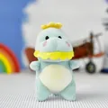 Close-up of cute light blue dinosaur plush toy with yellow flower accessory - Blue (Regular Buckle) / Height 12cm