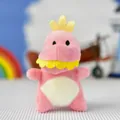 Detailed view of a cute pink plush dinosaur keychain featuring a yellow crown and soft texture - Pink (Regular Buckle) / Height 12cm
