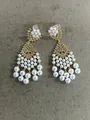 Vintage royal style pearl tassel drop earrings with gold-tone finish and rhinestones - 银针(HE33556) / Gold