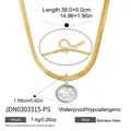 Dettaglio di una collana a catena piatta in acciaio inox con ciondolo in zircone tondo - Stile pendente in zircone rotondo con catena a serpente oro (JDN0303315-PS)