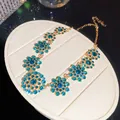 Elegant blue flower necklace with sparkling rhinestones and gold-tone adjustable chain - Chain Only / Necklace - Gold - Blue