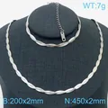 Stainless steel braided snake chain necklace and bracelet set in silver finish - 18cm+5cm / Steel Color Two-Layer Braided