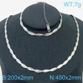 Elegante conjunto de collar y pulsera de cadena de serpiente trenzada color plata - Pulsera 18cm+5cm / 2mm Plateado Trenzado Doble Capa