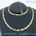 Conjunto de joyas de collar y pulsera de cadena de serpiente tejida bicolor de acero - 2.5mm Tono Oro y Plata Doble Capa