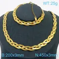 Conjunto de joyas de cadena de serpiente trenzada multicapa en acero de titanio dorado - 3mm Dorado Trenzado de Tres Capas