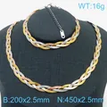 Juego de collar y pulsera de acero de titanio trenzado tricolor con cadena de serpiente - 2.5 mm Tricolor Trenzado de Tres Capas