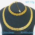Conjunto de collar y pulsera de cadena de serpiente dorada trenzada en acero - 2mm Dorado trenzado de 5 capas