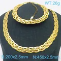 Juego de collar y pulsera de cadena de serpiente trenzada dorada en acero de titanio. - 2.5mm Dorado trenzado de 5 capas