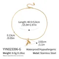 Macro-opname van gouden roestvrijstalen ketting met vloeiende kruishanger en afmetingen - Goud (YYN023396-G)