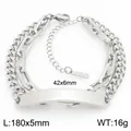 Dubbellaagse titanium stalen kettingarmband met graveerbaar ID-plaatje, zilver - Zilver