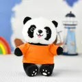 Cute panda plush toy wearing a bright orange t-shirt, soft stuffed animal gift idea - Sitting Panda - Bead Chain Ornament / Orange