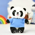 Cute panda plush toy wearing a soft blue T-shirt, collectible stuffed animal souvenir - Sitting Panda - Bead Chain Ornament / Light Blue