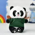 Adorable plush panda toy doll wearing a dark green t-shirt variant for collections - Sitting Panda - Bead Chain Ornament / Green